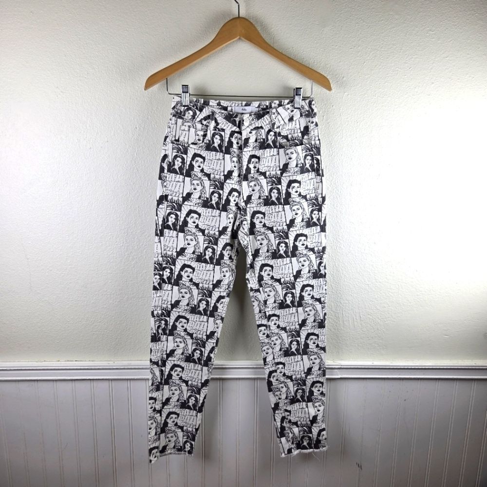 Adika Women’s S Comic Book Girl Graphic Print Jeans Black White Y2K 100% Cotton